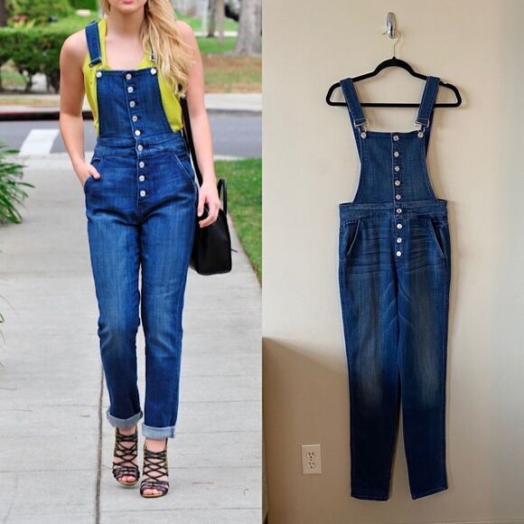 7 For All Mankind-Janette Tapered Medium Wash Overalls (Size:27) - Picture 2 of 16